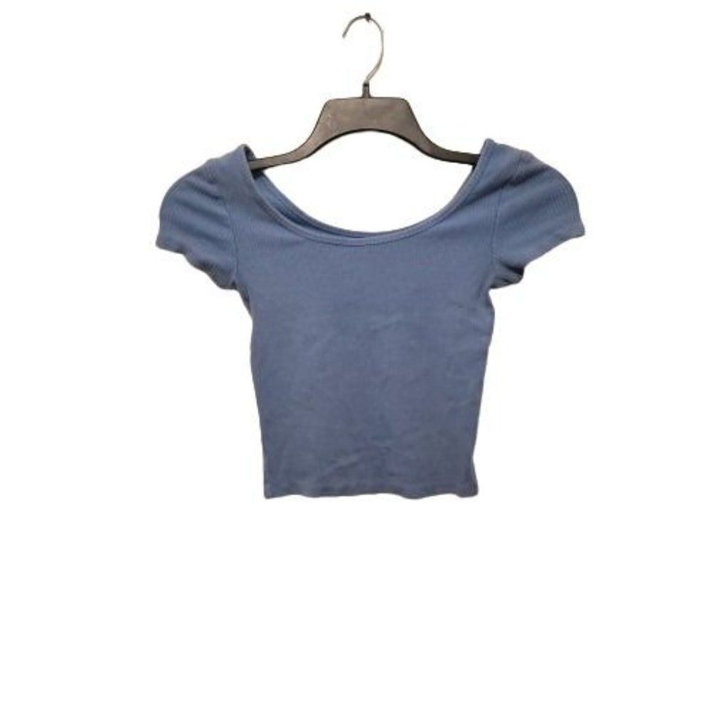 Wild Fable Womens Blue Round Neck Short Sleeve Pullover Cropped Top Size Small